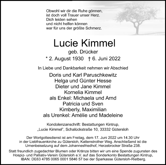 Traueranzeige von Lucie Kimmel von Die Glocke