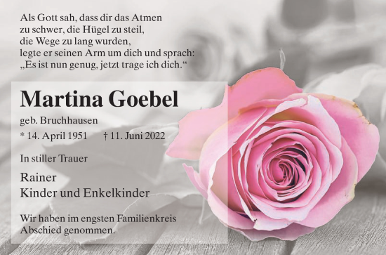 Traueranzeige von Martina Goebel von Die Glocke