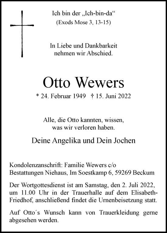 Traueranzeige von Otto Wewers von Die Glocke