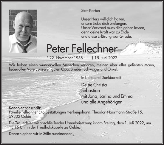 Traueranzeige von Peter Fellechner von Die Glocke