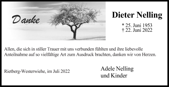 Traueranzeige von Dieter Nelling von Die Glocke