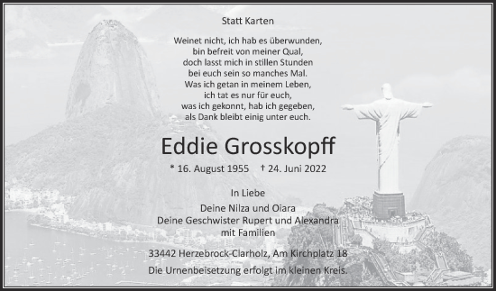 Traueranzeige von Eddie Grosskopff von Die Glocke