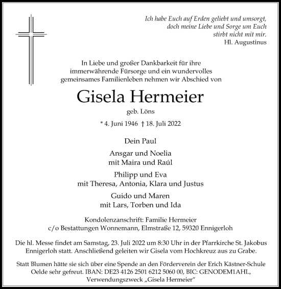 Traueranzeige von Gisela Hermeier von Die Glocke