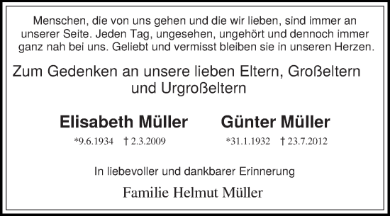 Traueranzeige von Günter Müller von Die Glocke