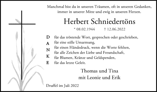 Traueranzeige von Herbert Schniedertöns von Die Glocke