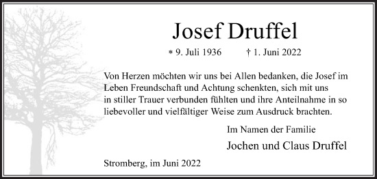 Traueranzeige von Josef Druffel von Die Glocke