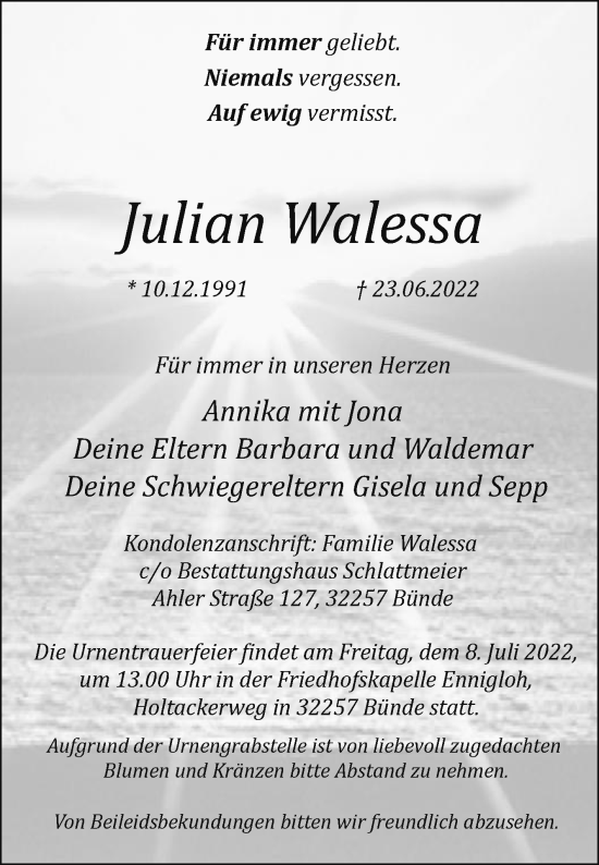 Traueranzeige von Julian Walessa von Die Glocke