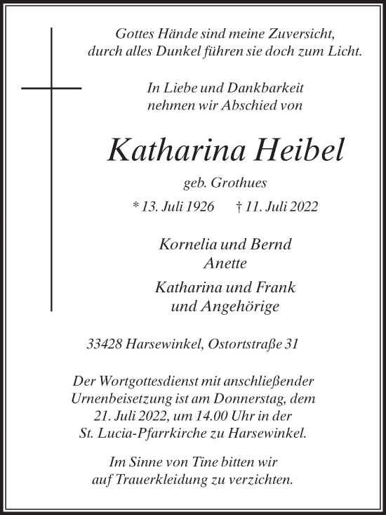 Traueranzeige von Katharina Heibel von Die Glocke