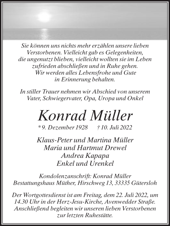 Traueranzeige von Konrad Müller von Die Glocke