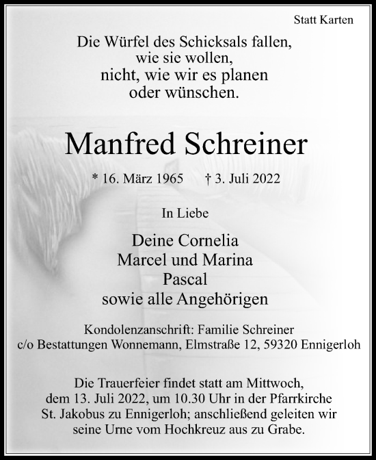 Traueranzeige von Manfred Schreiner von Die Glocke