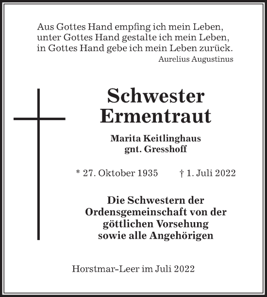 Traueranzeige von Marita Keitlinghaus von Die Glocke