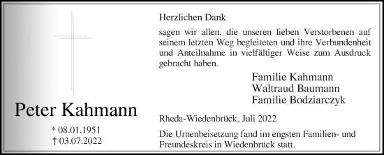 Traueranzeige von Peter Kahmann von Die Glocke