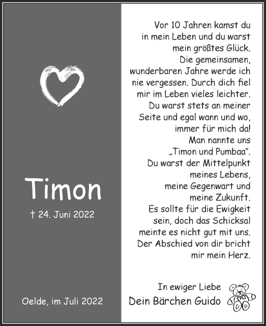Traueranzeige von Timon Schulze von Die Glocke