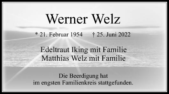 Traueranzeige von Werner Welz von Die Glocke