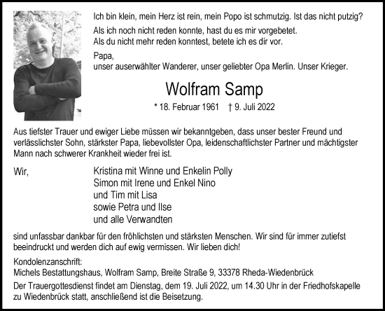 Traueranzeige von Wolfram Samp von Die Glocke
