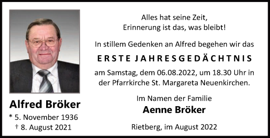 Traueranzeige von Alfred Bröker von Die Glocke