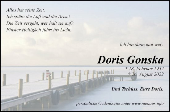 Traueranzeige von Doris Gonska von Die Glocke