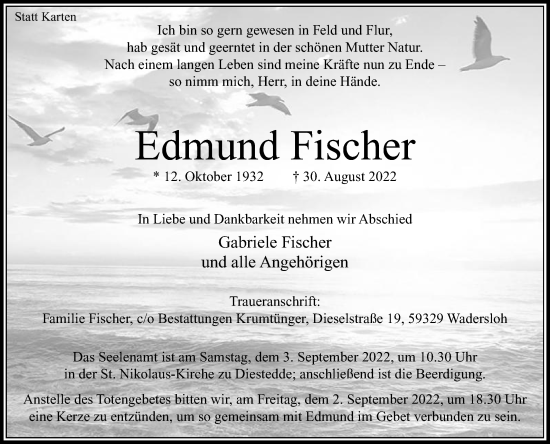 Traueranzeige von Edmund Fischer von Die Glocke