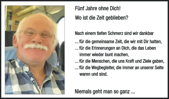 Traueranzeige von Fünf Jahre ohne Dich von Die Glocke