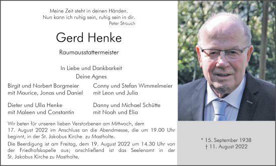 Traueranzeige von Gerd Henke von Die Glocke