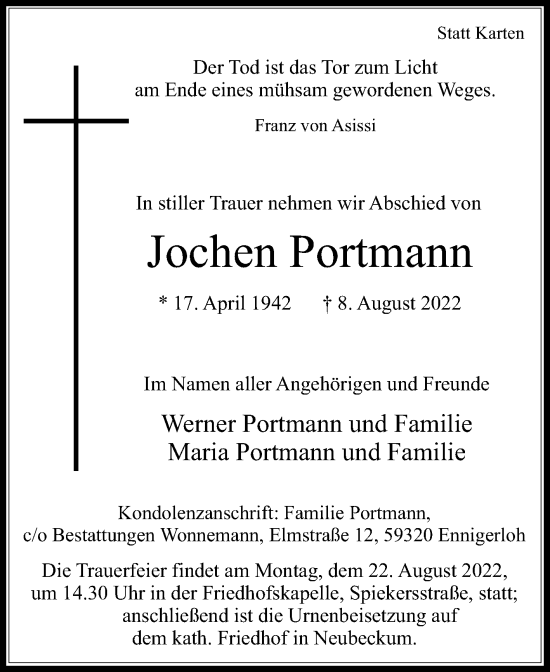 Traueranzeige von Jochen Portmann von Die Glocke