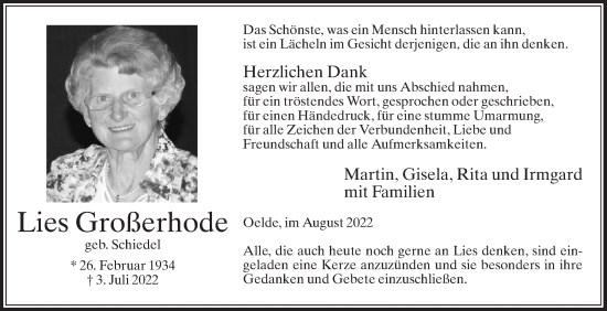 Traueranzeige von Lies Großerhode von Die Glocke