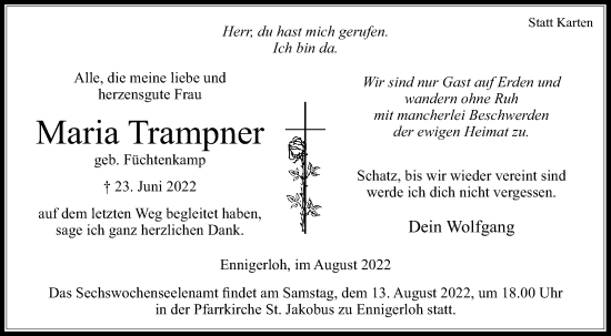 Traueranzeige von Maria Trampner von Die Glocke