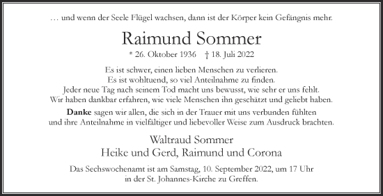 Traueranzeige von Raimund Sommer von Die Glocke