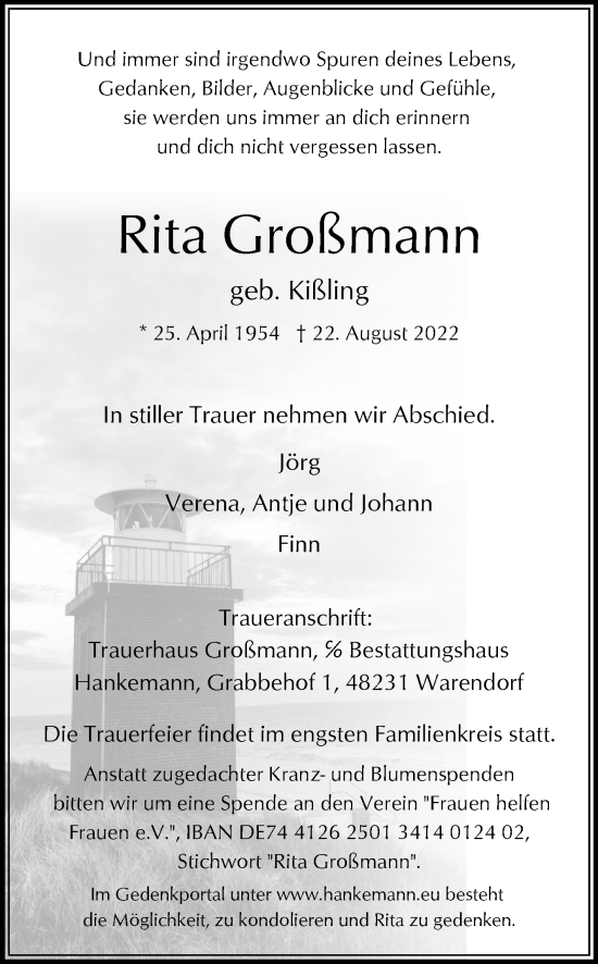 Traueranzeige von Rita Großmann von Die Glocke