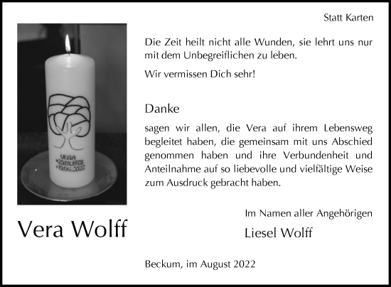 Traueranzeige von Vera Wolff von Die Glocke