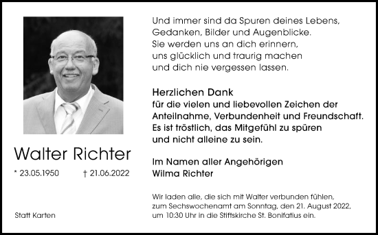 Traueranzeige von Walter Richter von Die Glocke