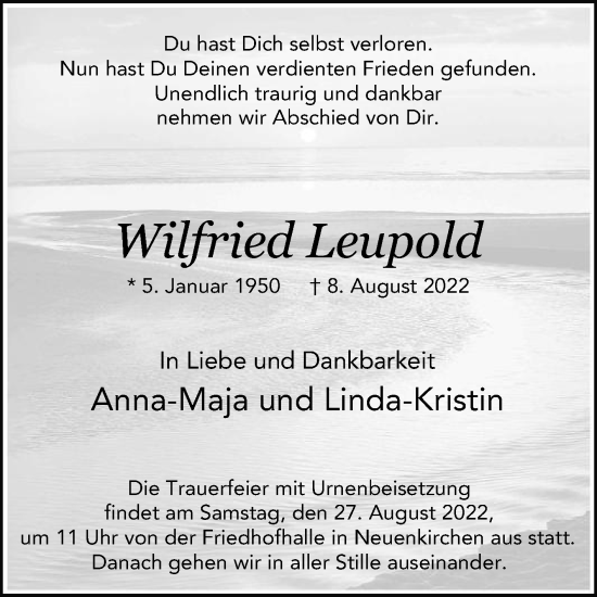 Traueranzeige von Wilfried Leupold von Die Glocke