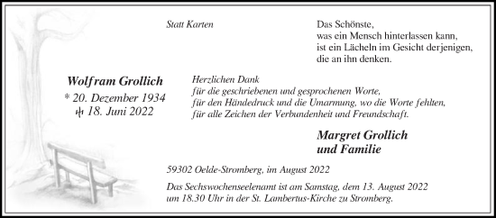 Traueranzeige von Wolfram Grollich von Die Glocke