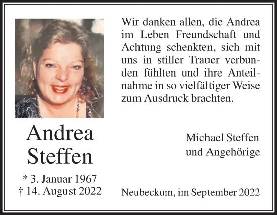 Traueranzeige von Andrea Steffen von Die Glocke