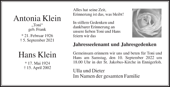 Traueranzeige von Antonia Klein von Die Glocke