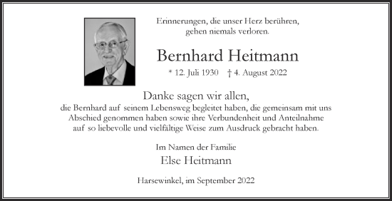 Traueranzeige von Bernhard Heitmann von Die Glocke