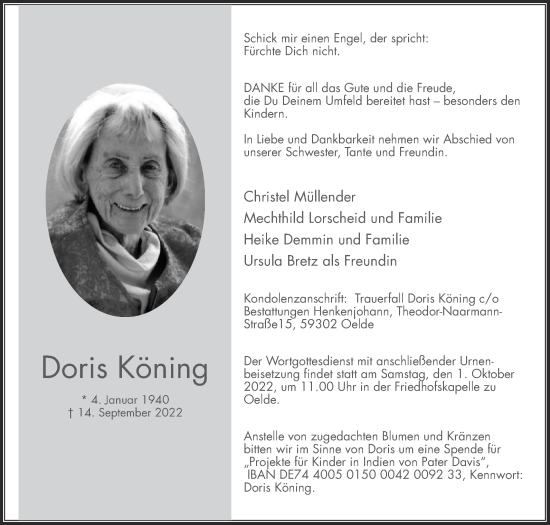 Traueranzeigen Von Doris Köning Trauerdie Glockede 4848