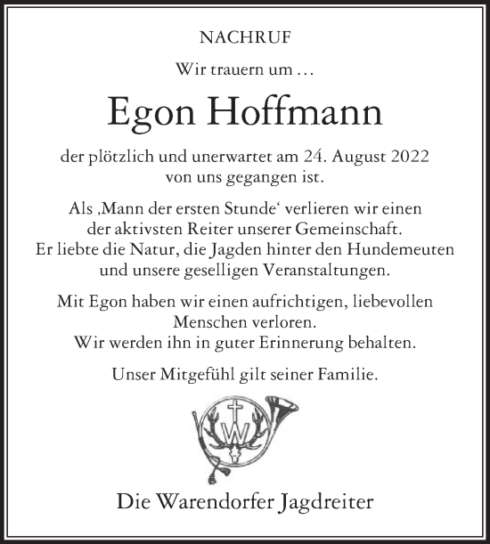 Traueranzeige von Egon Hoffmann von Die Glocke