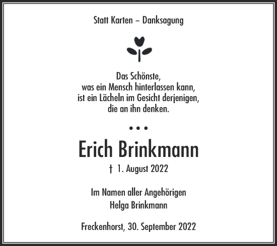 Traueranzeige von Erich Brinkmann von Die Glocke