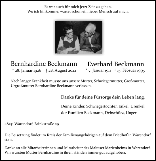 Traueranzeige von Everhard Beckmann von Die Glocke
