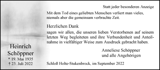 Traueranzeige von Heinrich Schöppner von Die Glocke