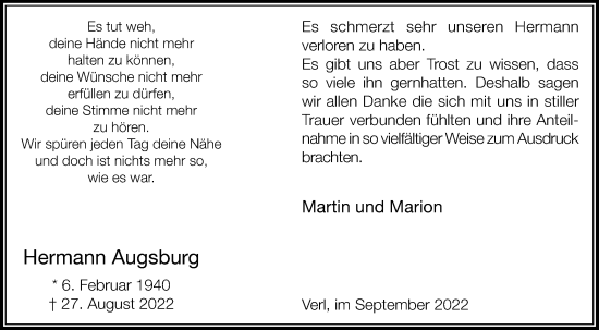 Traueranzeige von Hermann Augsburg von Die Glocke