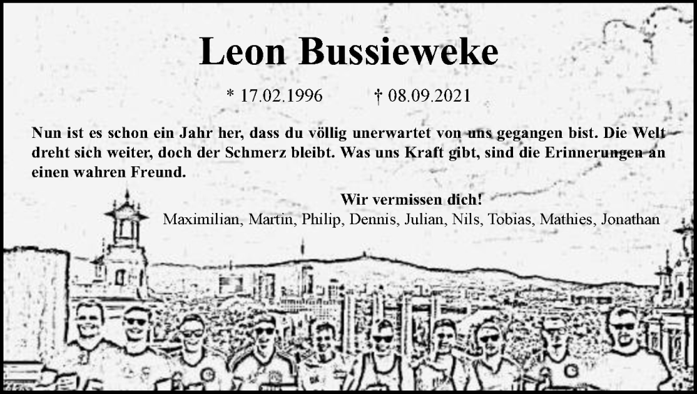  Traueranzeige für Leon Bussieweke vom 08.09.2022 aus Die Glocke