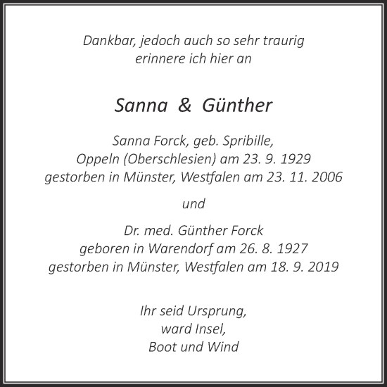 Traueranzeige von Sanna Forck von Die Glocke