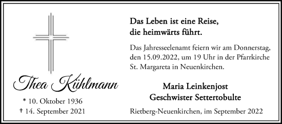 Traueranzeige von Thea Kühlmann von Die Glocke