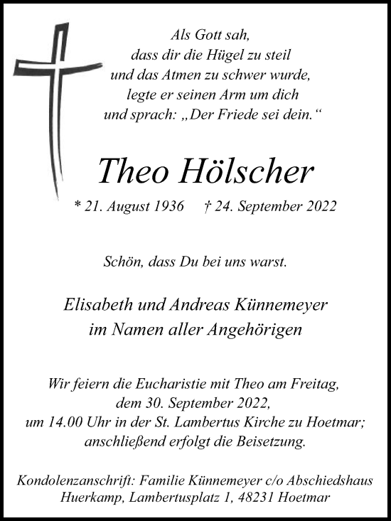 Traueranzeige von Theo Hölscher von Die Glocke