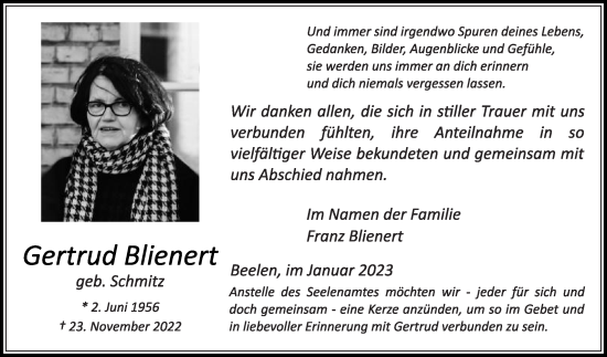 Traueranzeige von Gertrud Blienert von Die Glocke