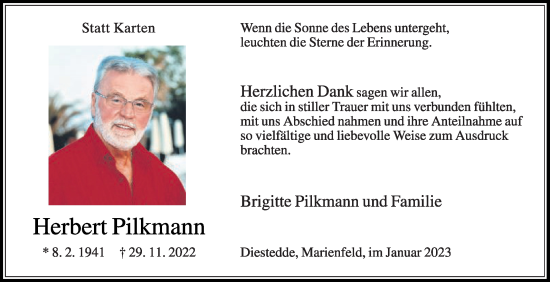 Traueranzeige von Herbert Pilkmann von Die Glocke