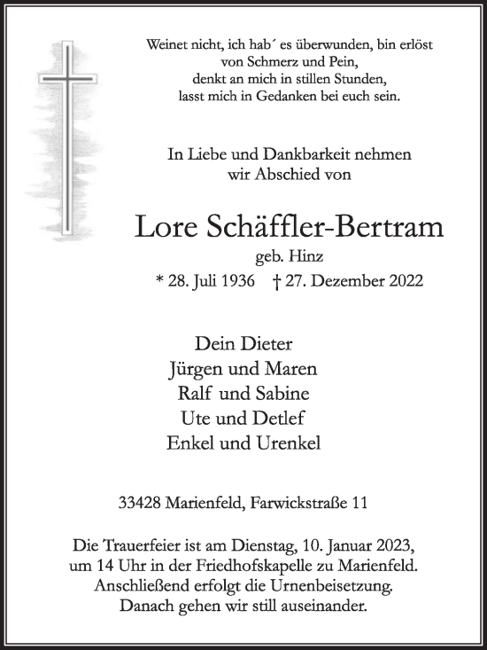 Traueranzeige von Lore Schäffler-Bertram von Die Glocke