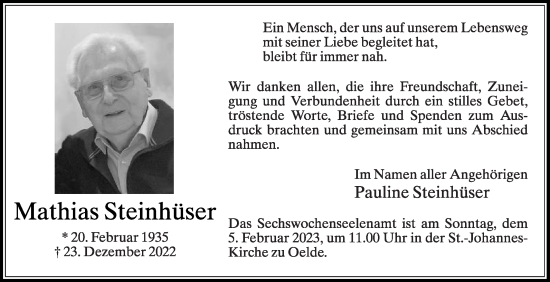 Traueranzeige von Mathias Steinhüser von Die Glocke